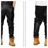 Black Leather Overalls Pants-Casual Pants-soullab urbanclothing Store-PLATINUM REXZ-PREXZ