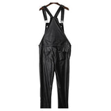 Black Leather Overalls Pants-Casual Pants-soullab urbanclothing Store-PLATINUM REXZ-PREXZ