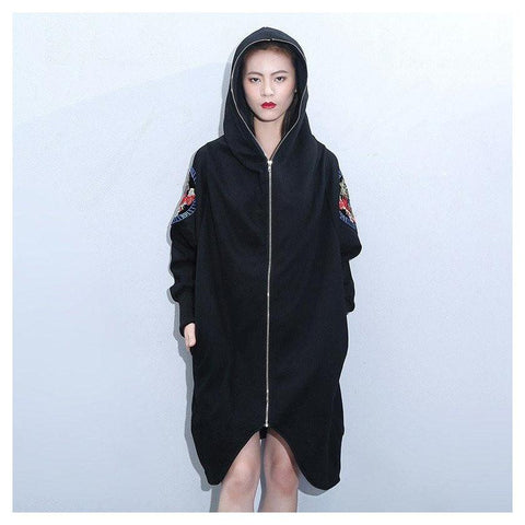 Black Zipper Turn-down Hoodie-Hoodies & Sweatshirts-BELLE FASHION SHOP-PLATINUM REXZ-PREXZ