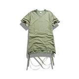 Kanye Style Removable Hem Ribbon Tee-T-Shirts-Hawark Ningbo fashion-light army green-M-PLATINUM REXZ-PREXZ