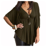 Loose V-Neck Tee-Blouses & Shirts-Real Pictures Clothes Store-ArmyGreen-XS-PLATINUM REXZ-PREXZ