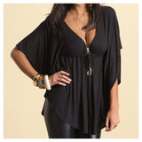 Loose V-Neck Tee-Blouses & Shirts-Real Pictures Clothes Store-Black-XS-PLATINUM REXZ-PREXZ