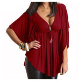 Loose V-Neck Tee-Blouses & Shirts-Real Pictures Clothes Store-PLATINUM REXZ-PREXZ