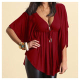 Loose V-Neck Tee-Blouses & Shirts-Real Pictures Clothes Store-WineRed-XS-PLATINUM REXZ-PREXZ