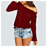 Shoulder Blouse-Blouses & Shirts-Real Pictures Clothes Store-WineRed-S-PLATINUM REXZ-PREXZ