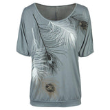 Slit Sleeve Feather Tee-T-Shirts-what a beauty-Gray-S-PLATINUM REXZ-PREXZ