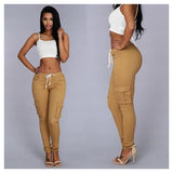 Women Elastic Waist Pants-Pants & Capris-Lucky Yao Store 117767-khaki-S-PLATINUM REXZ-PREXZ