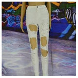 Women's High Waist Ripped Jeans-Jeans-Amazing Dresses-White-S-PLATINUM REXZ-PREXZ