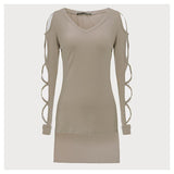 Women's Hollow Out Long Sleeve-Blouses & Shirts-Romeo & Juliet Clothes Store-Khaki-S-PLATINUM REXZ-PREXZ