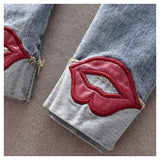 Women's Jean Pants Red Lips-Jeans-HEEGRAND women-PLATINUM REXZ-PREXZ